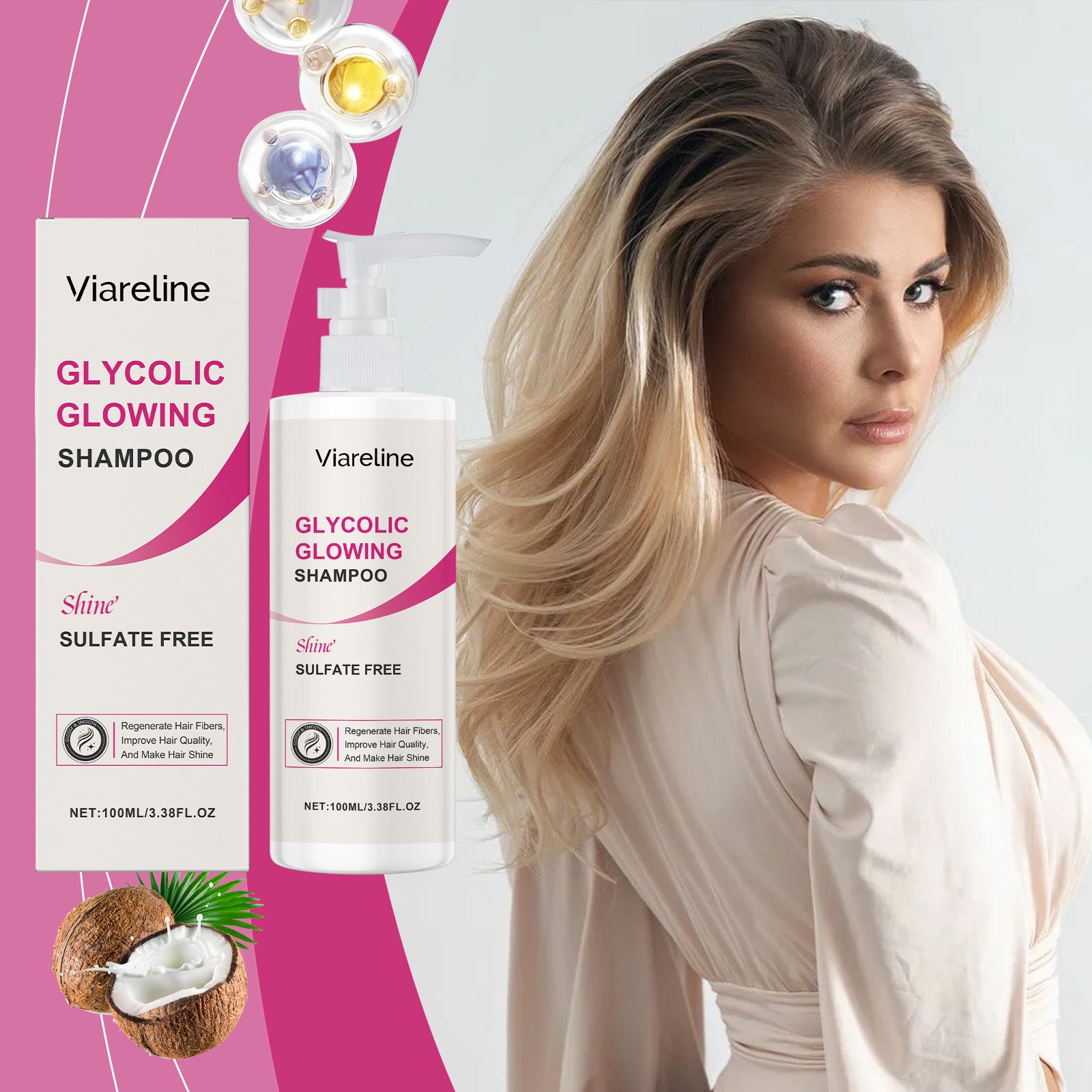 Viareline Glossy Nourishing Shampoo Hydrates Moisturizing Gently Cleans Anti-Dry Hair And Smooth Shampoo