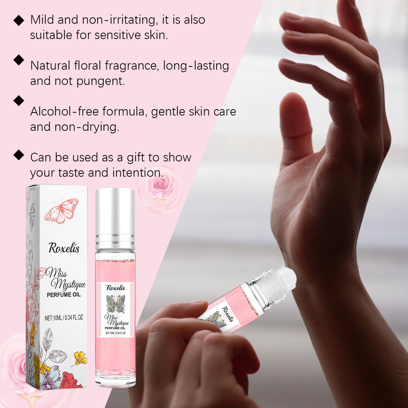 Roxelis Rolling Rose Perfume Portable Vial Perfume Charming Charm Natural Fresh Long-Lasting Pheromone Fragrance