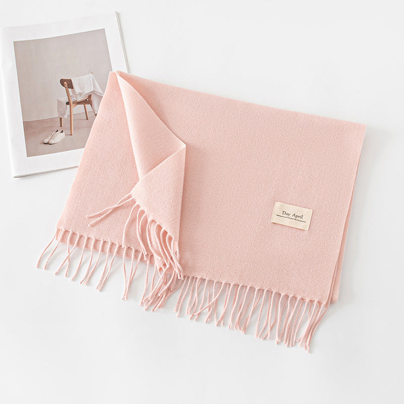 Cashmere Feel Solid Color Scarf for Women Imitation Cashmere Autumn Winter Atmosphere Korean Style Versatile Medium-Length Shawl Neck Warmer