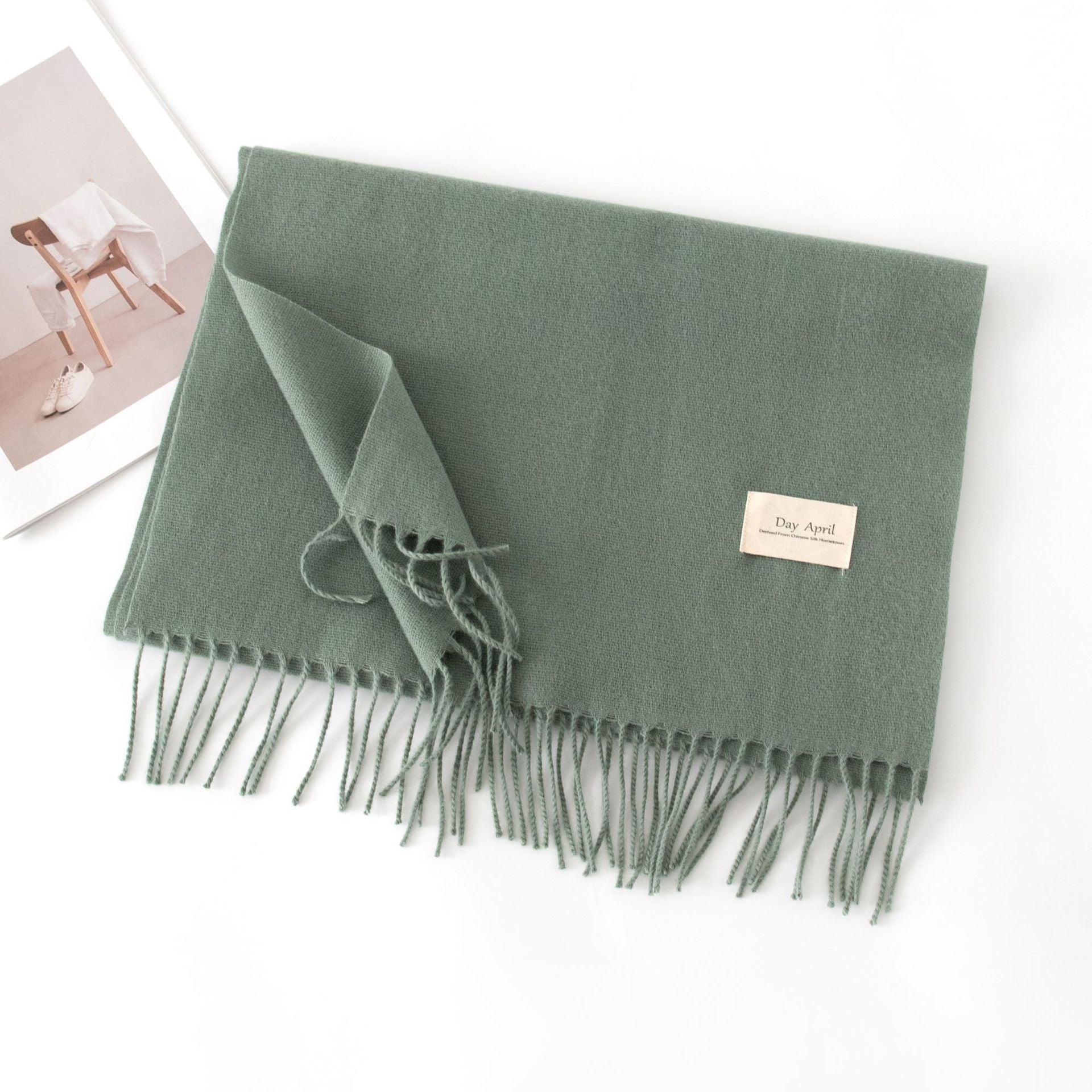 Cashmere Feel Solid Color Scarf for Women Imitation Cashmere Autumn Winter Atmosphere Korean Style Versatile Medium-Length Shawl Neck Warmer