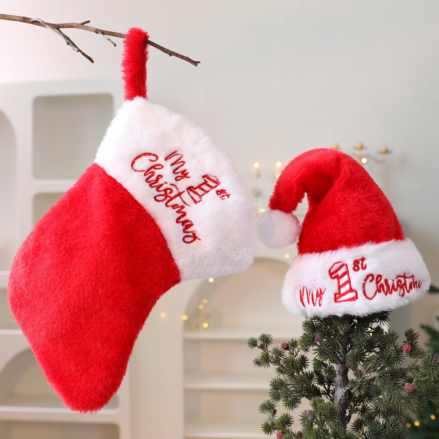 Fuzzy Christmas Hat Decoration DIY Christmas Stocking Gift Bag Christmas Tree Ornament Hanging Decor