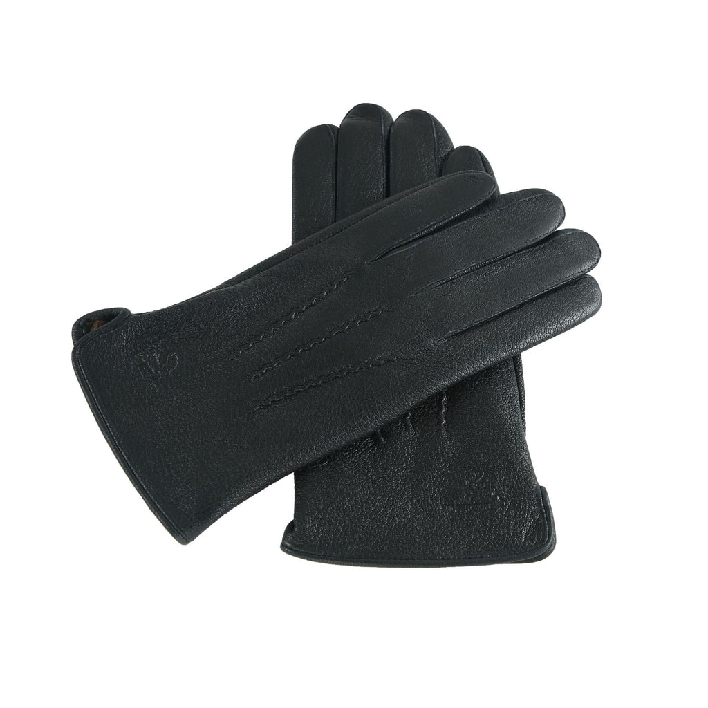 Men's imitation deer skin, wool lined business gloves, outdoor velvet, autumn and winter warm goat skin leather gloves