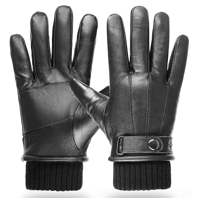 Sheepskin Leather Gloves Men Winter Lined Thickened Warm Riding Motorcycle Driving Touch Screen Mitten Gloves