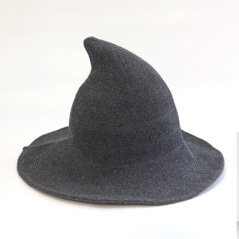 Halloween Witch Hat Knitted Pointed Top Wide Brim Party Costume Hat