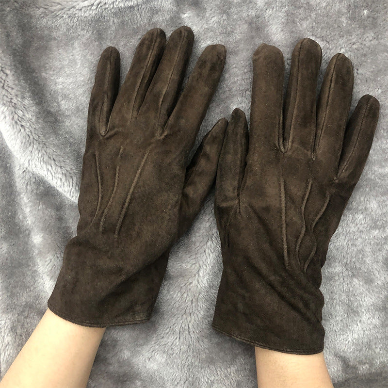 Winter Brown Thermal Finger-separated Gloves Unisex Japanese Style Genuine Leather Gloves