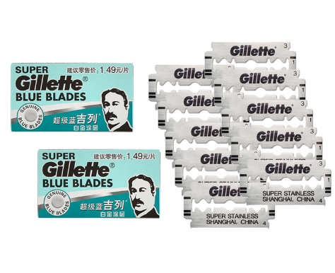 Gillette Super Blue Shaving Razor Blades For Men Stainless Steel double edge Shaver Blades (5 blades x 2 boxes)