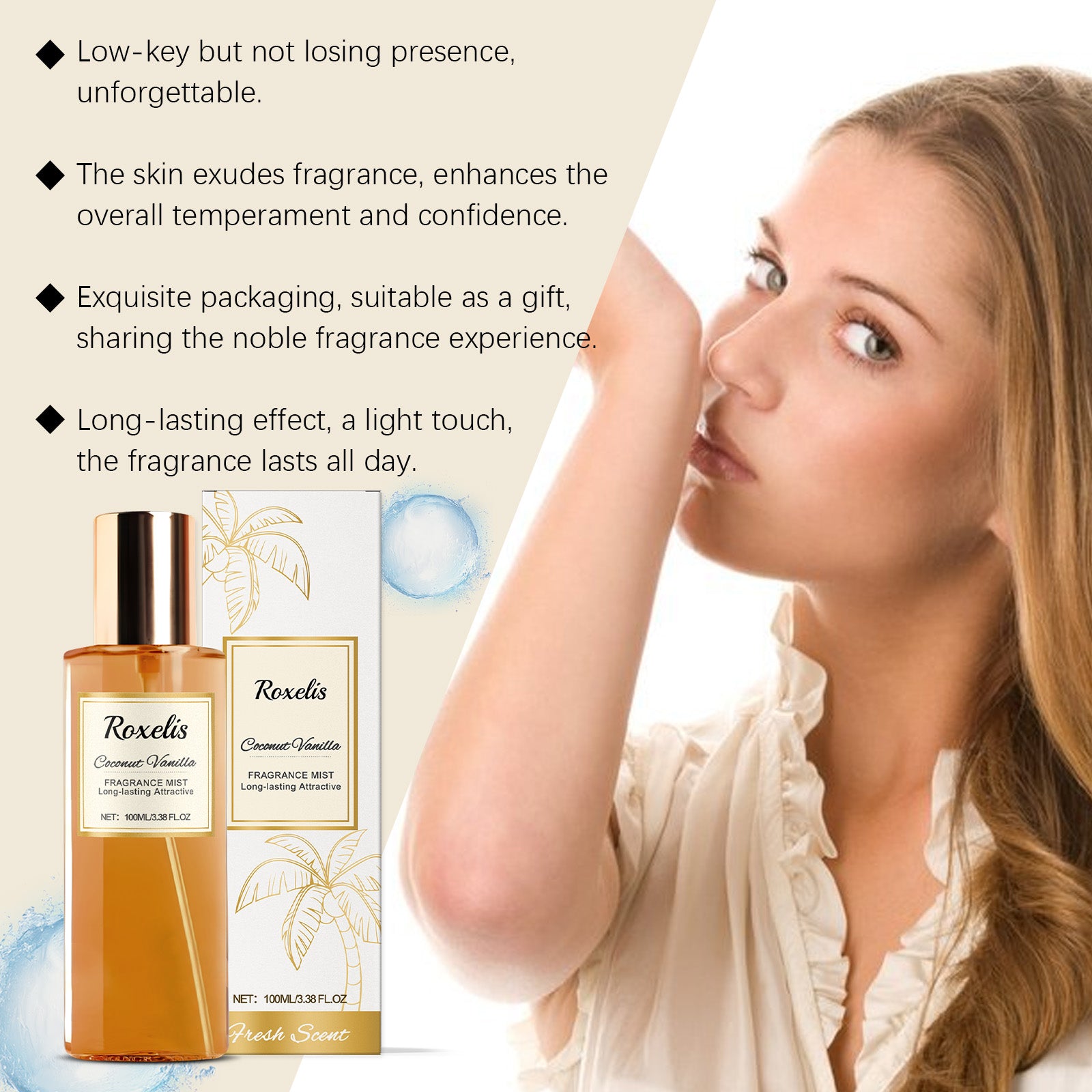 Roxelis Coconut Vanilla Romantic Body Fragrance Fresh Elegant Natural Fragrance Everyday Convenient Niche Fragrance Eau De Toilette