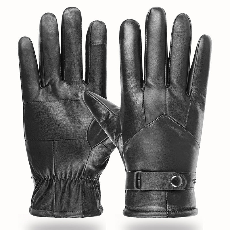 Sheepskin Leather Gloves Men Winter Lined Thickened Warm Riding Motorcycle Driving Touch Screen Mitten Gloves