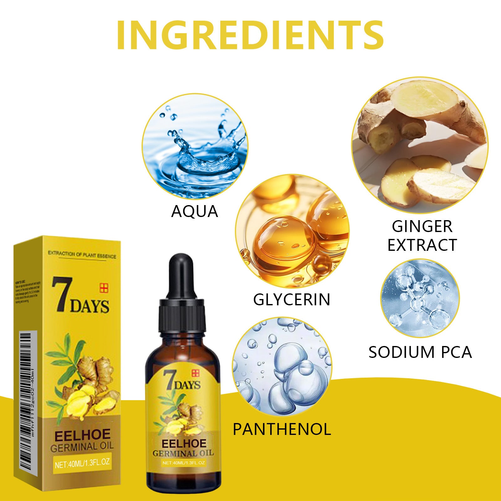 EELHOE Ginger Hair Care Liquid (40ml) Is A Nourishing And Moisturizing Hair Care Liquid That Strengthens And Prevents Hair Loss