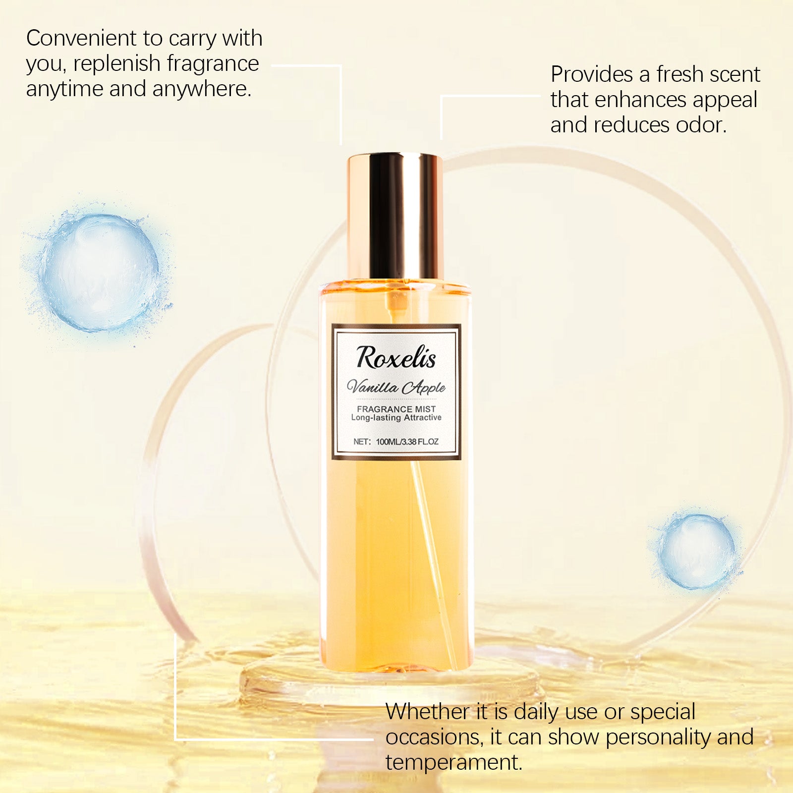 Roxelis Vanilla Apple Romantic Body Fragrance Niche Fresh Scent Body Stay Fragrance Light Fragrance Perfume Body Spray