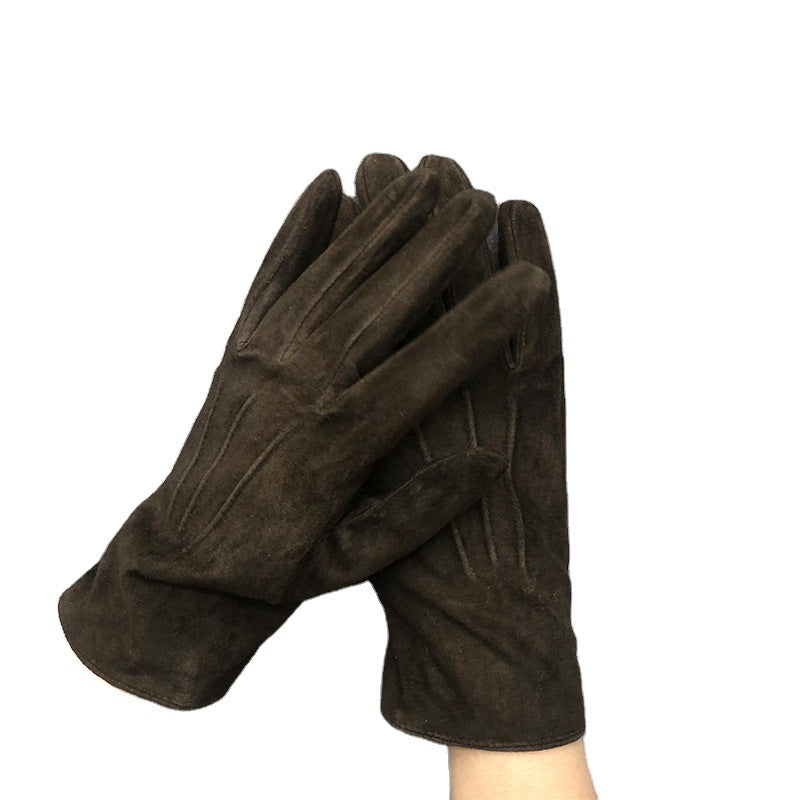 Winter Brown Thermal Finger-separated Gloves Unisex Japanese Style Genuine Leather Gloves