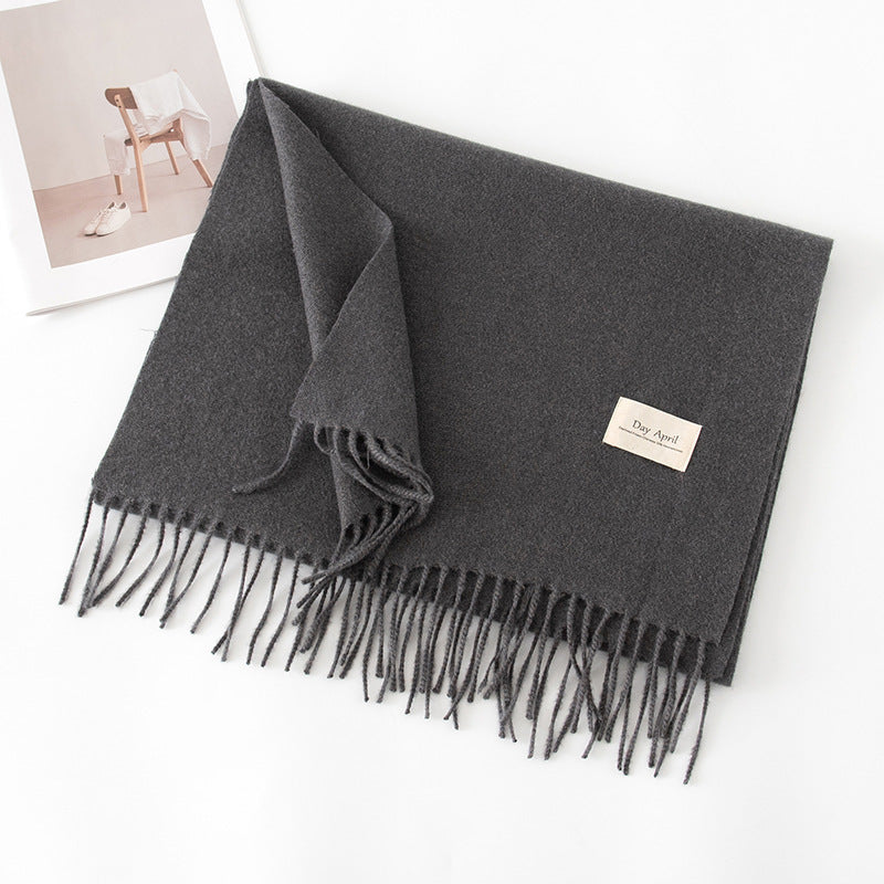 Cashmere Feel Solid Color Scarf for Women Imitation Cashmere Autumn Winter Atmosphere Korean Style Versatile Medium-Length Shawl Neck Warmer