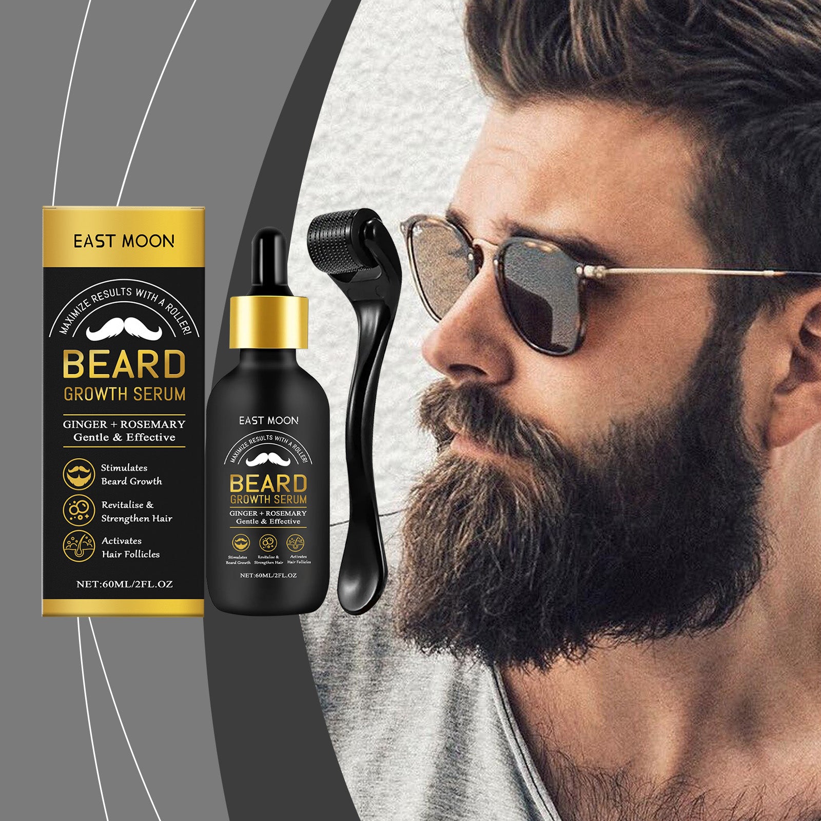 East Moon Men's Beard Care Oil, Gentle Cleaning, Moisturizing And Gentle Beard Care Essential Oil