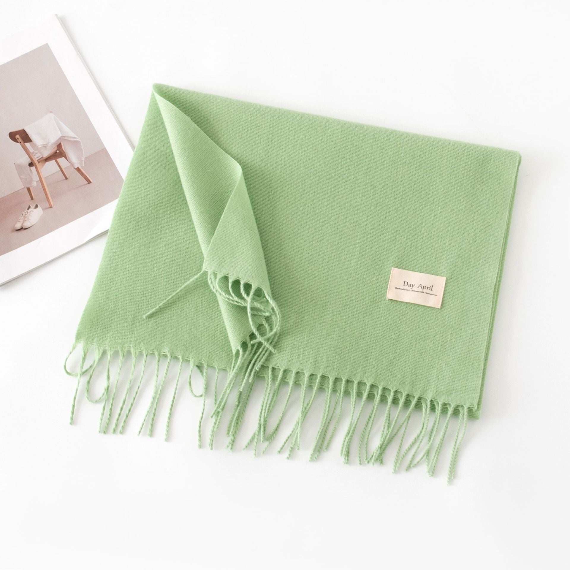 Cashmere Feel Solid Color Scarf for Women Imitation Cashmere Autumn Winter Atmosphere Korean Style Versatile Medium-Length Shawl Neck Warmer