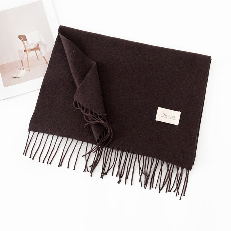 Cashmere Feel Solid Color Scarf for Women Imitation Cashmere Autumn Winter Atmosphere Korean Style Versatile Medium-Length Shawl Neck Warmer