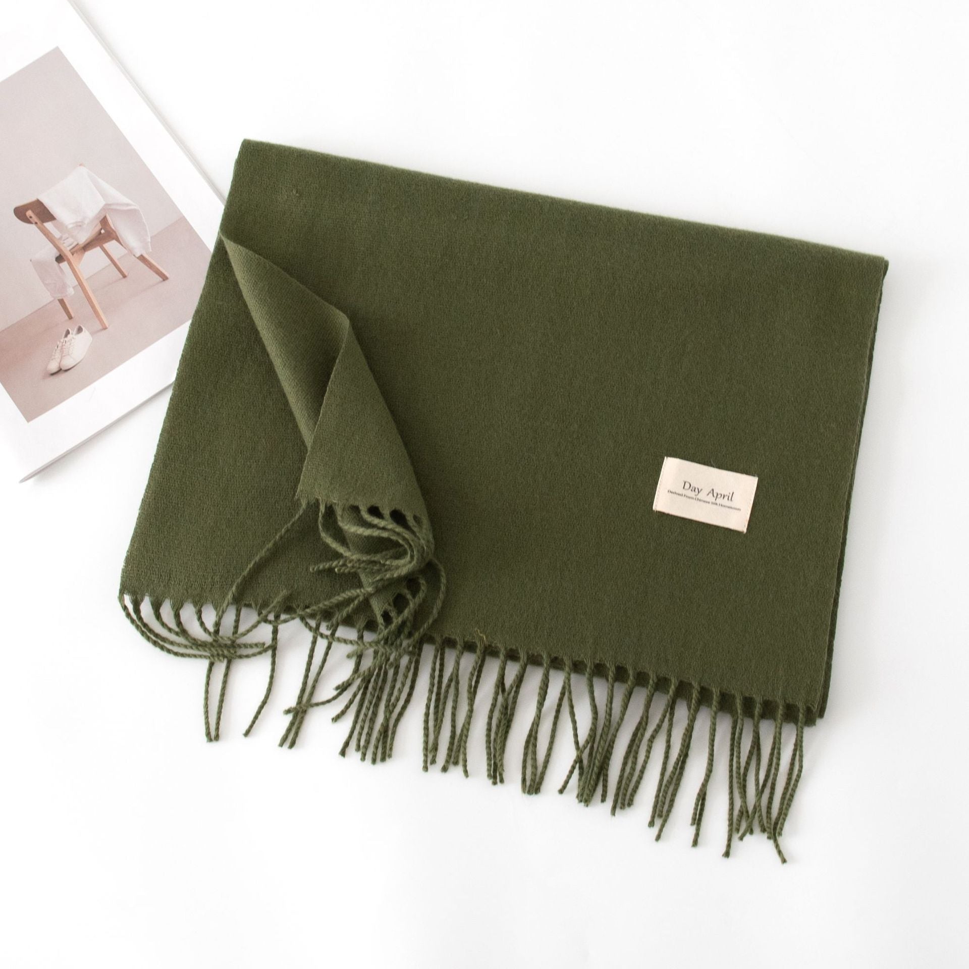 Cashmere Feel Solid Color Scarf for Women Imitation Cashmere Autumn Winter Atmosphere Korean Style Versatile Medium-Length Shawl Neck Warmer