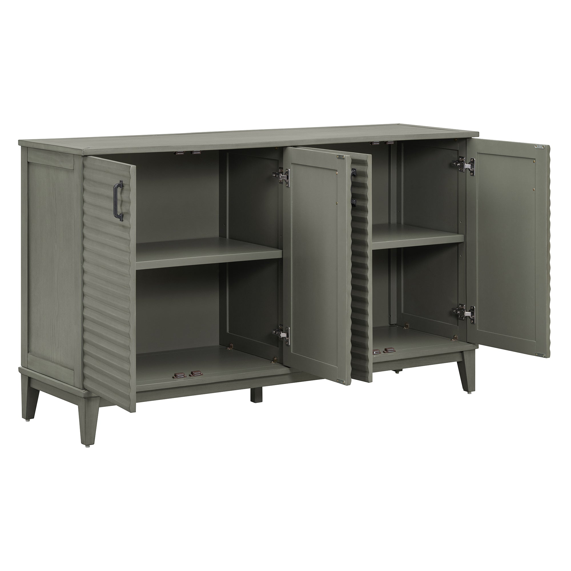 TREXM side panel with 4-door large storage buffet, adjustable shelves and metal handles (antique gray)
