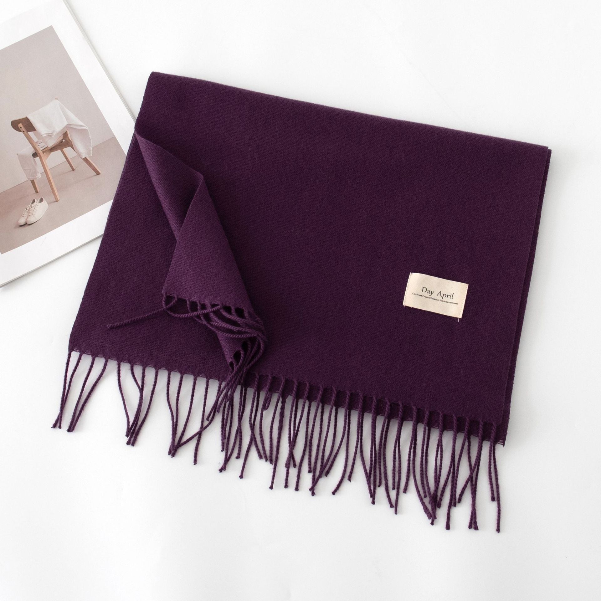 Cashmere Feel Solid Color Scarf for Women Imitation Cashmere Autumn Winter Atmosphere Korean Style Versatile Medium-Length Shawl Neck Warmer