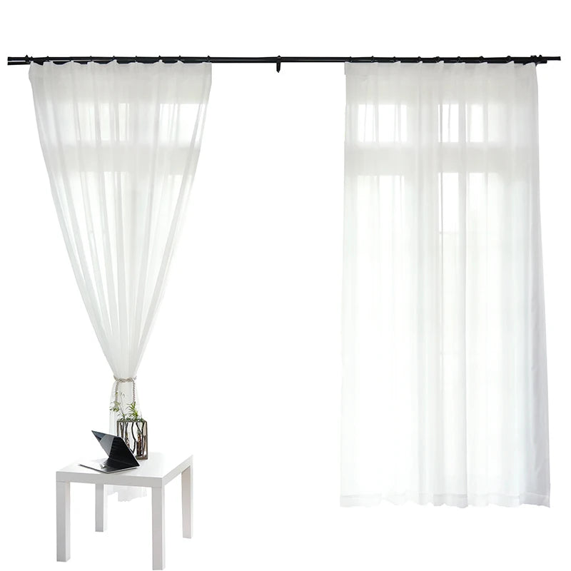 White Tulle Curtains for Living Room Decoration Modern Chiffon Solid Sheer Voile Kitchen Curtain
