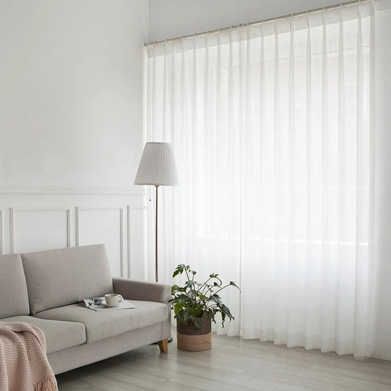 White Tulle Curtains for Living Room Decoration Modern Chiffon Solid Sheer Voile Kitchen Curtain