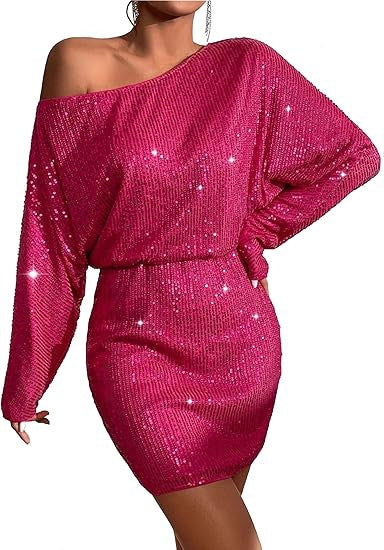 Spring Short Sleeve Loose Pullover Sequined Shirt Dress Off-shoulder Long Dress