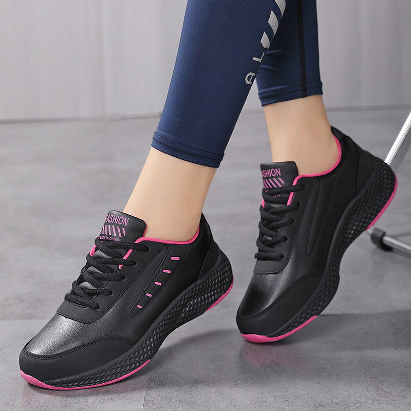 Leather Women's Shoes Casual Sneaker Round Toe Flat Heel Women's Running Shoes