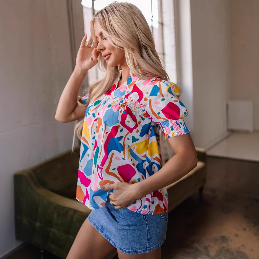 Women's Simple V-neck PO'MY Western Style Shirt