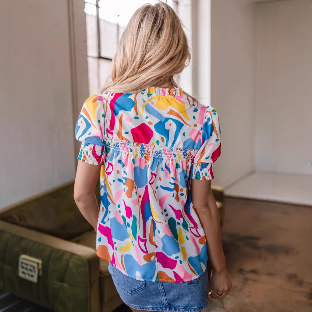 Women's Simple V-neck PO'MY Western Style Shirt