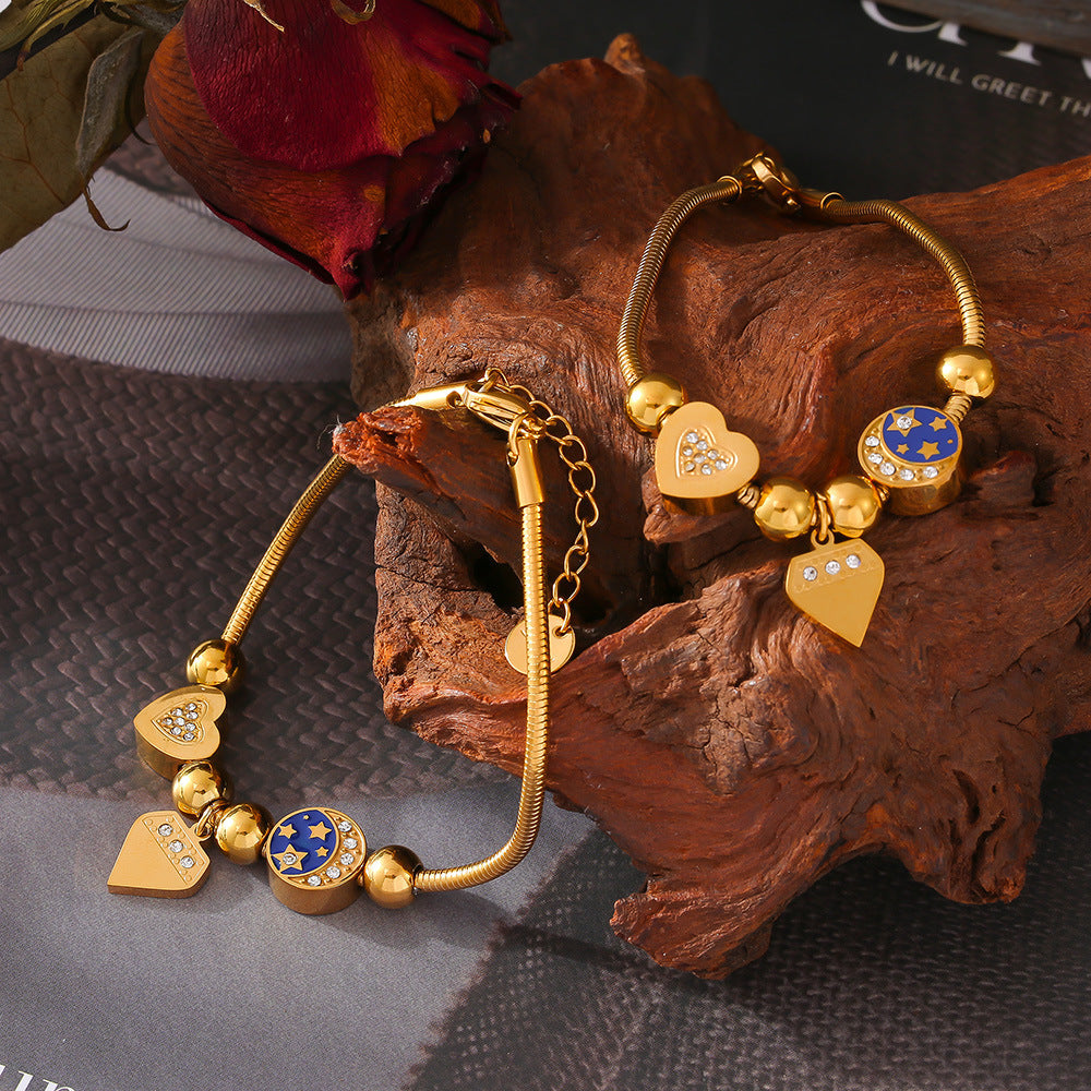 Cold Wind Love Round Brand Diamond Drop Oil Bracelet