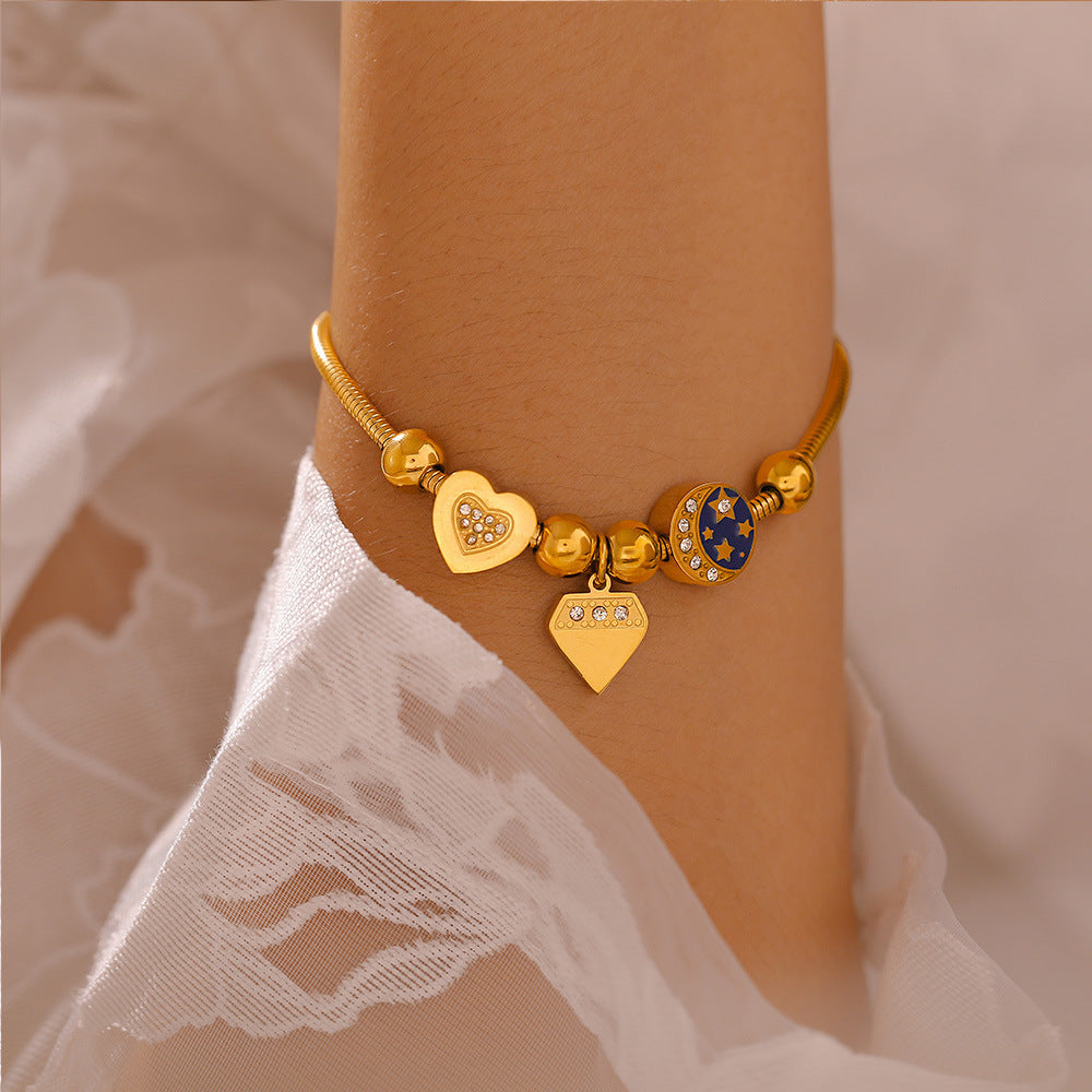 Cold Wind Love Round Brand Diamond Drop Oil Bracelet