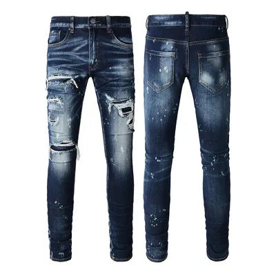 High Street Ripped Print Jeans For Men