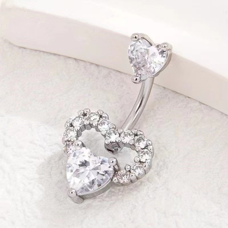 Hot Sale  Zirconium Loving Heart Zircon Navel Stud