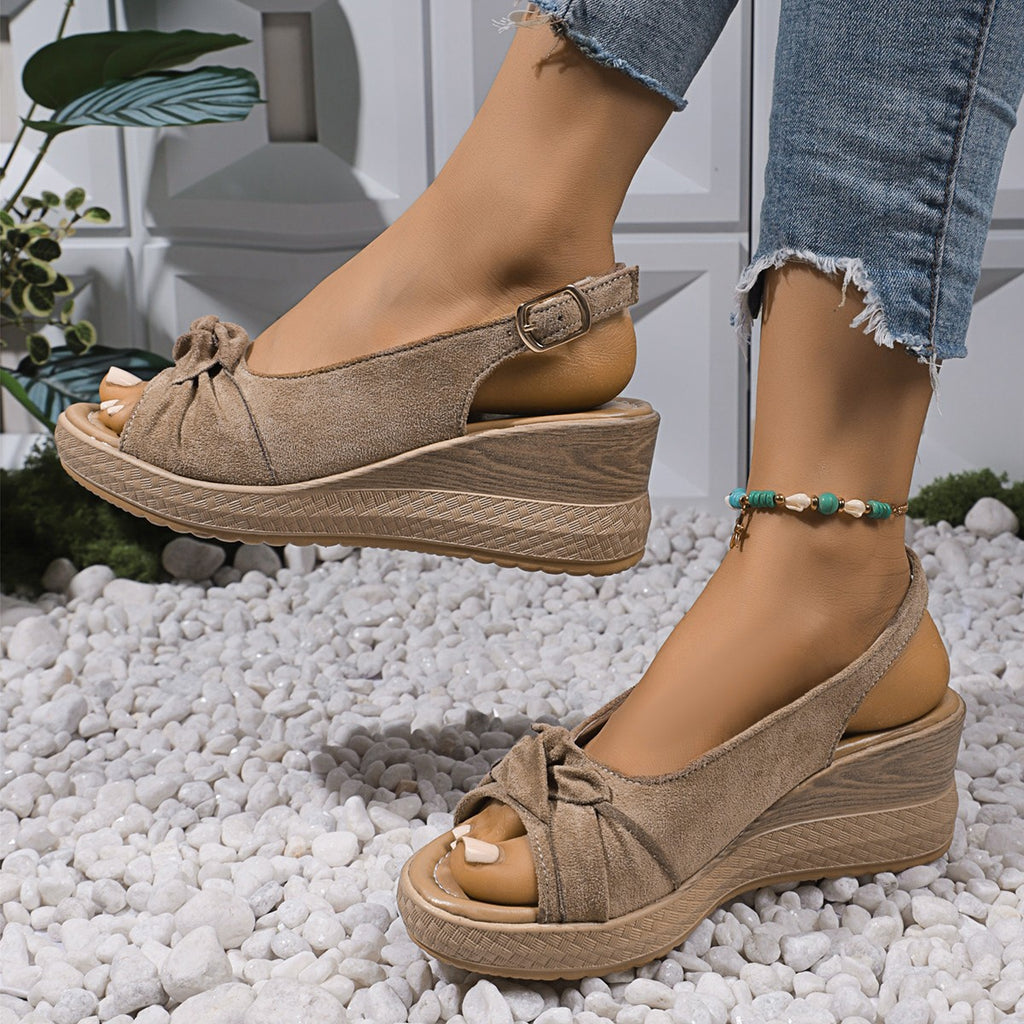 Women's Plus Size Hemp Rope Bow Wedge Casual Sandals
