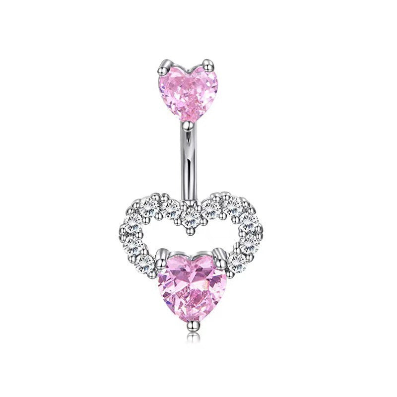 Hot Sale  Zirconium Loving Heart Zircon Navel Stud