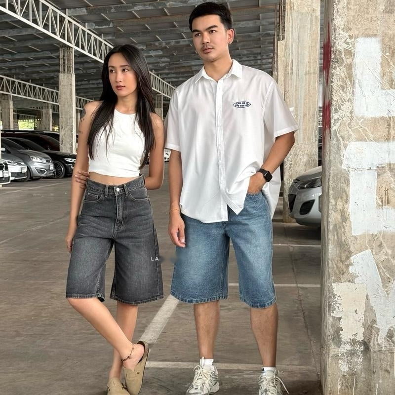 American Retro Washed Loose Design Fifth Pants Men