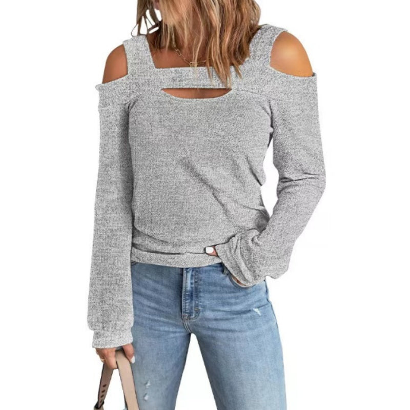 Womens Cold Shoulder Top Cut Out Long Sleeve Basic T Shirts Casual Blouse Tshirts
