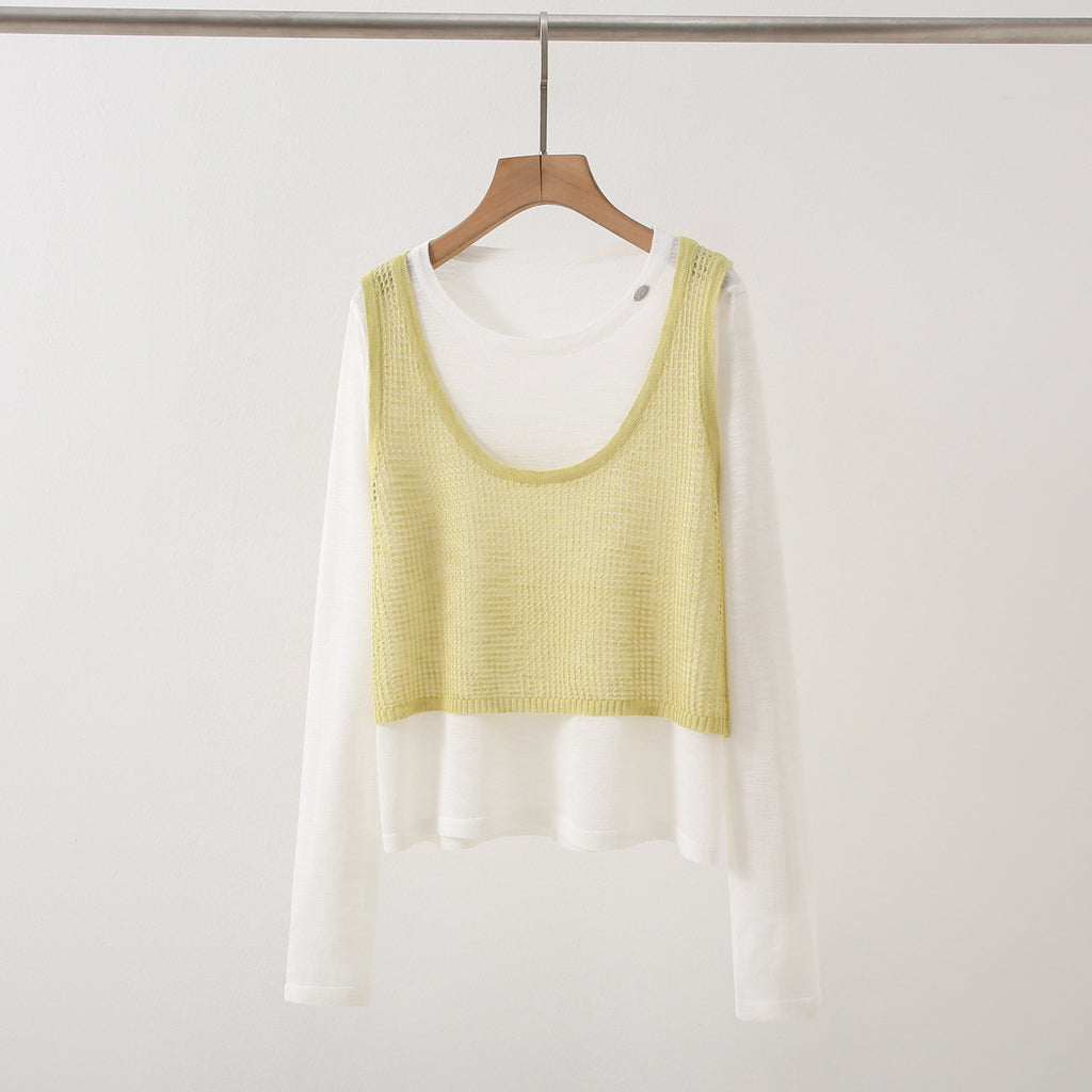 New Design Sense Stitching Fake Two-piece Knitted Sweaters Women