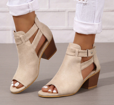 Thick-heeled High-heeled Roman Fish Mouth Hollowed Large Size 43 Buckle Sandals