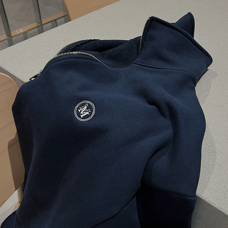 Half-high Neck Zippered Sweater  Pants For Men