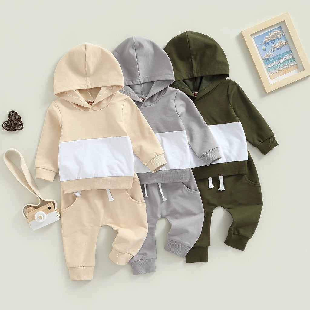 Boys Patchwork Hoodie Suit Fashion Casual