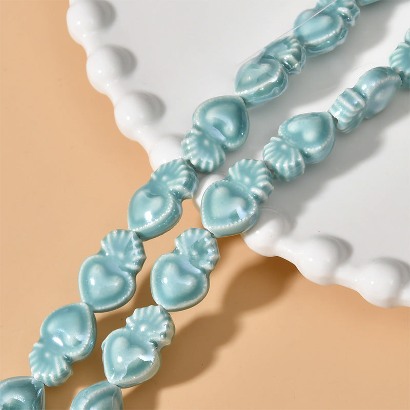 Cream Color Love Heart Small Torch Straight Hole Ceramic Beads