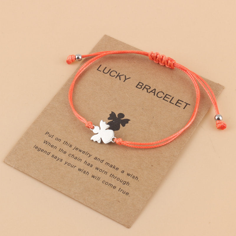 Couple Woven Adjustable Wax Line Stainless Steel Angel Bracelet