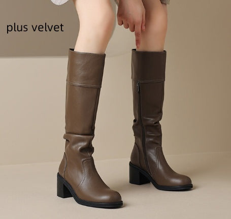 Thick Mid-heel High-top Below The Knee Women's Knight Warm Boots