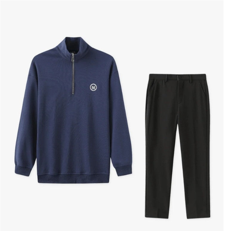Half-high Neck Zippered Sweater  Pants For Men