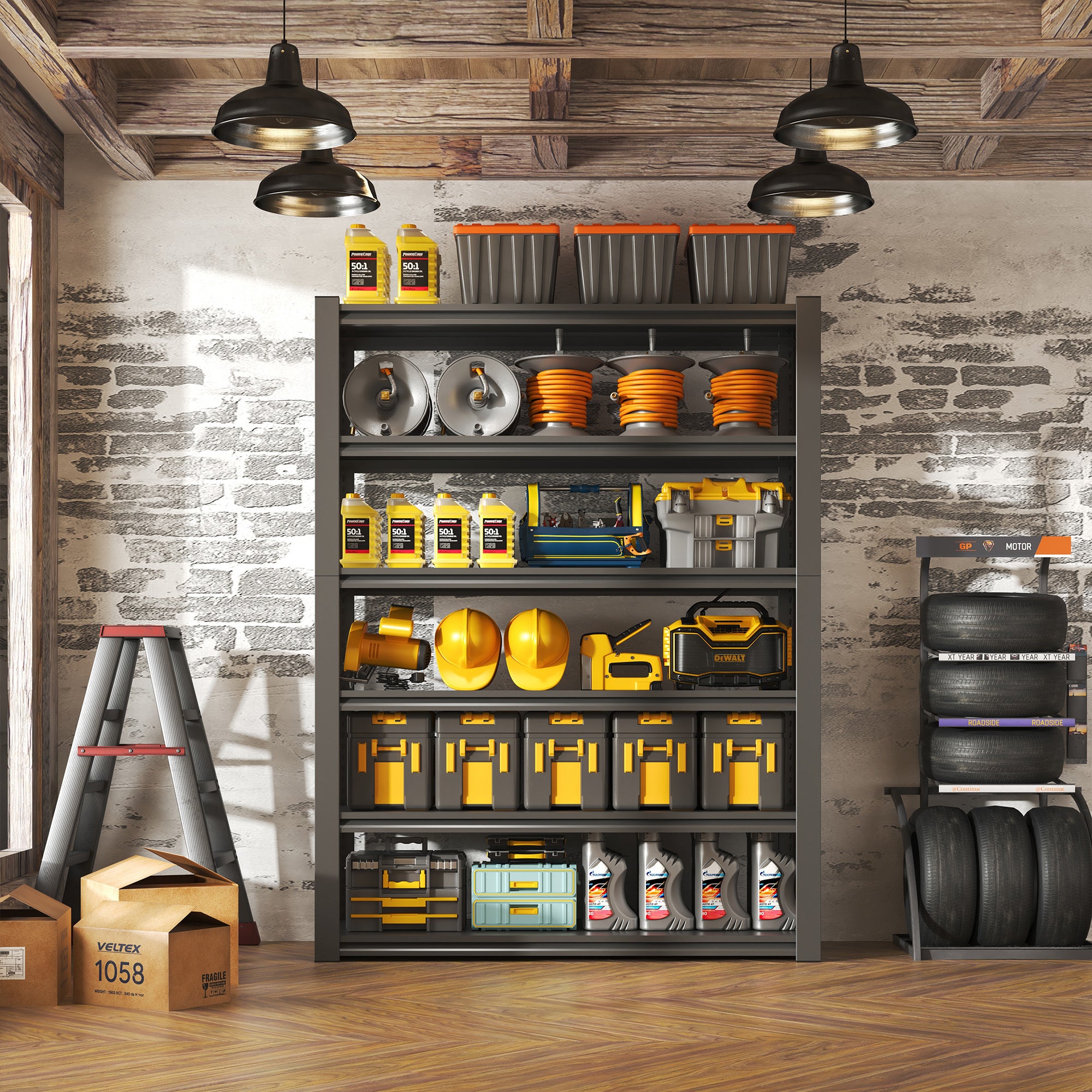 Tier Metal Shelves For Storage Garage Shelving 2400LBS Heavy Duty Storage Shelves Adjustable Garage Shelf Industrial Shelving Unit Storage Utility Rack,Black