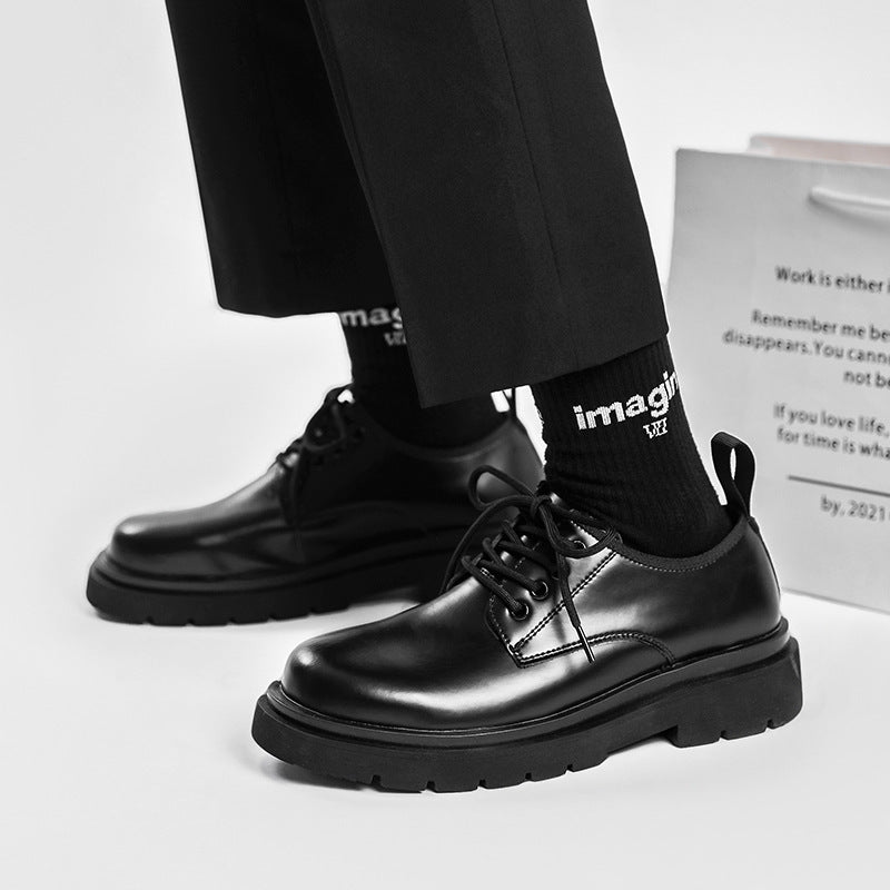 Men's British-style Thick-soled Korean-style Black Leather Shoes