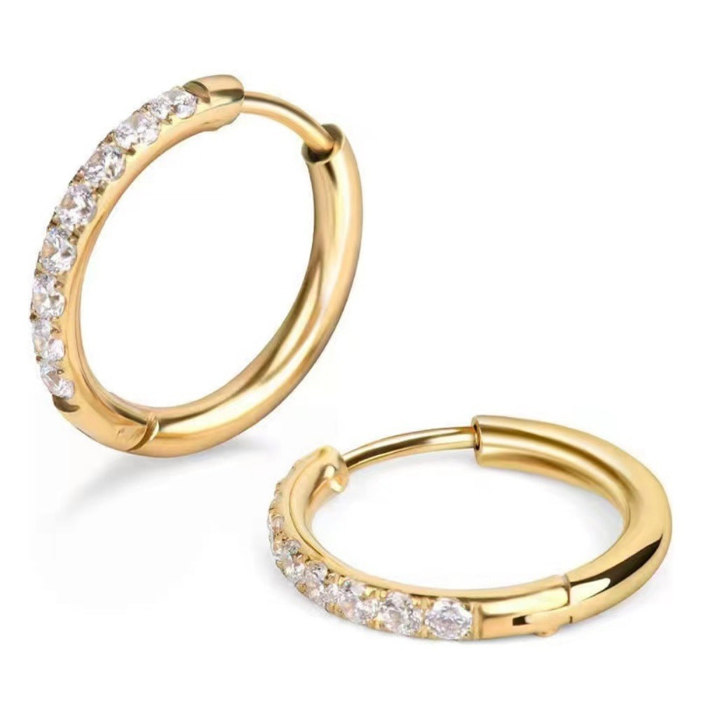 Diamond-studded Earring Titanium Steel Gold Simplicity