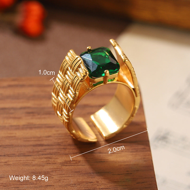 Natural Stone Geometric Ring High-grade Versatile Retro Non-fading