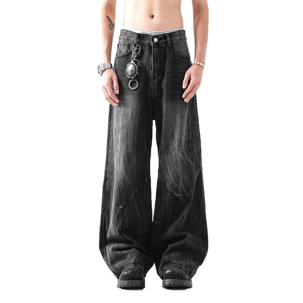 Lightning Pattern Washed Straight Jeans Men