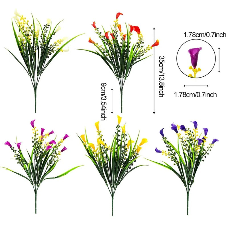 5 Bundles Artificial Calla Lilly Realistic UV Resistant Fake Flowers Faux Plastic Long Stem Plants For Indoor Planter Home Porch Yard Spring Summer Cemetery Decor